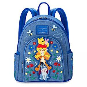 Loungefly Disney Parks Winnie The Pooh And Friends Denim Mini Backpack NWT